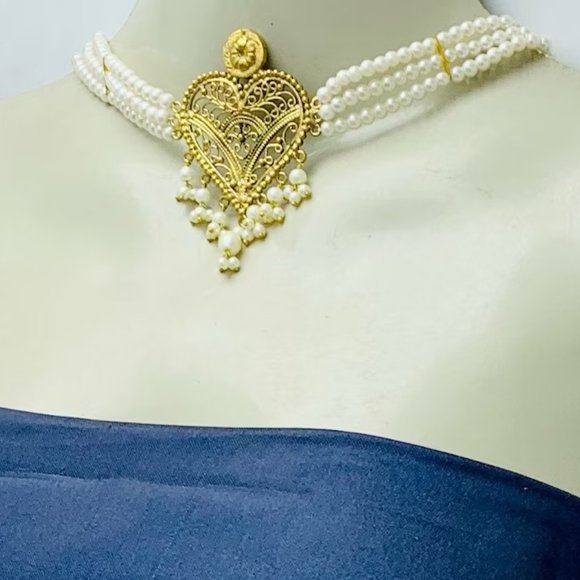 Unique Jewelry Set White Pearls Beaded Choker Necklace With Earrings Jewelry Set - Picture 8 of 10